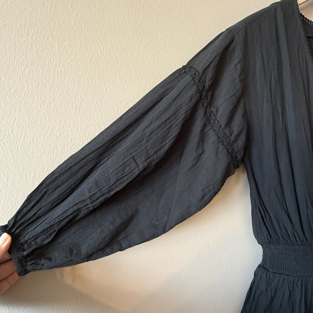Woman's S NWT Aerie Rock N Ruffle Black Mini Dress Lace Balloon Sleeves - Picture 4 of 10